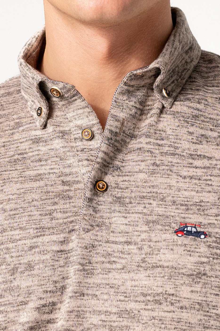 Polo beige à manches longues en maille – Image 4