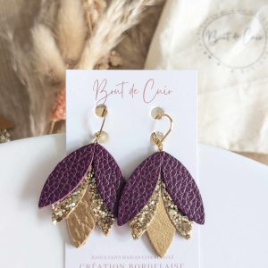 Brut de Cuir – Boucles d&rsquo;oreilles – Flo prune
