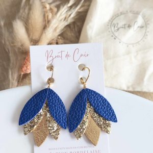 Brut de Cuir – Boucles d&rsquo;oreilles – Flo bleu roi