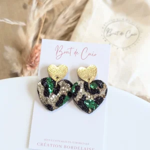 Brut de Cuir – Boucles d&rsquo;oreilles – Belza glitter léopard vert