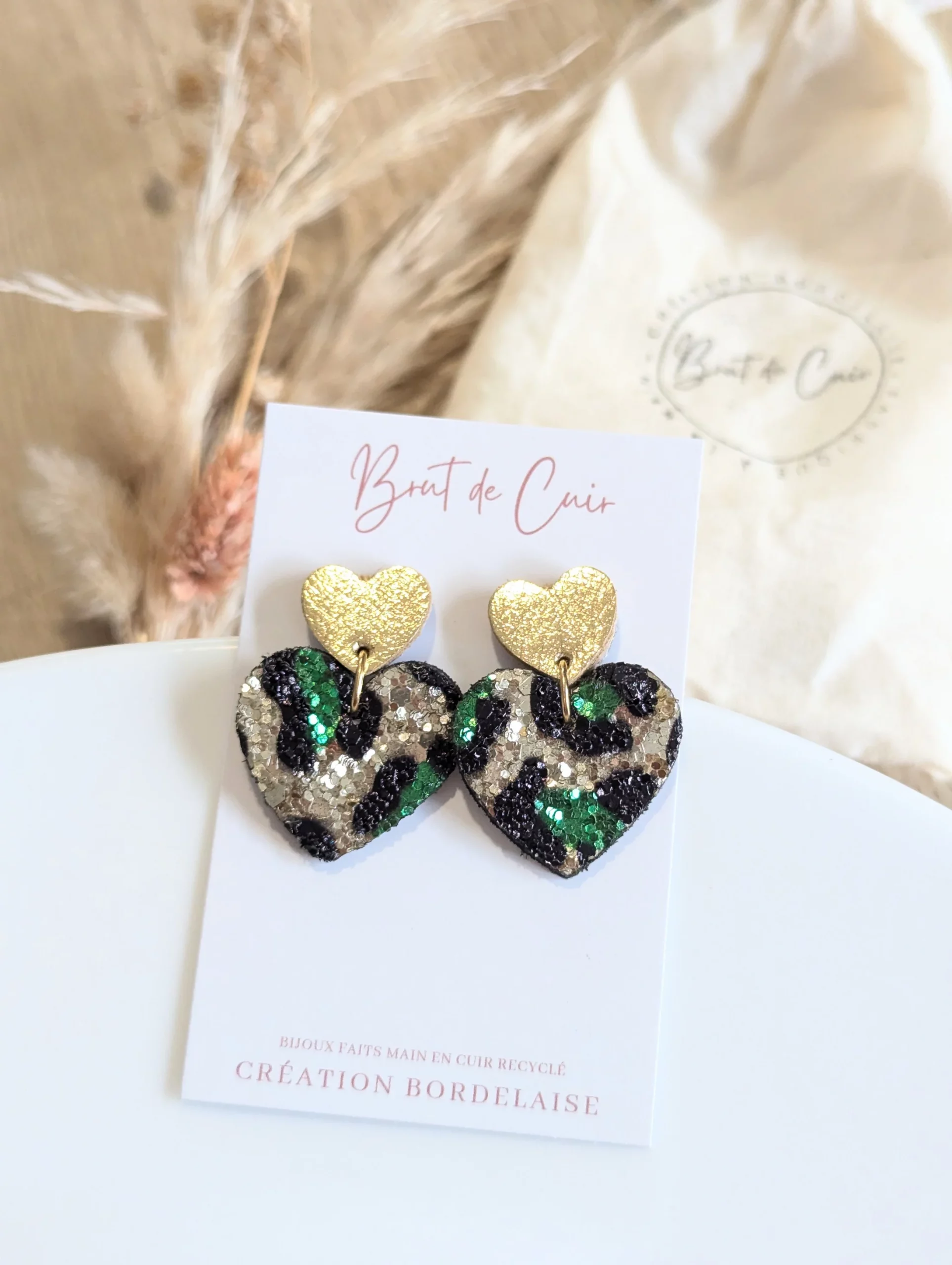 Brut de Cuir – Boucles d’oreilles – Belza glitter léopard vert – Image 2