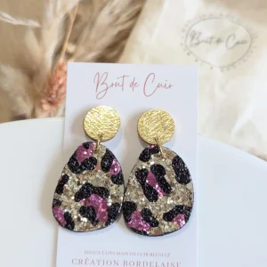 Brut de Cuir – Boucles d&rsquo;oreilles – Venice glitter léopard rose